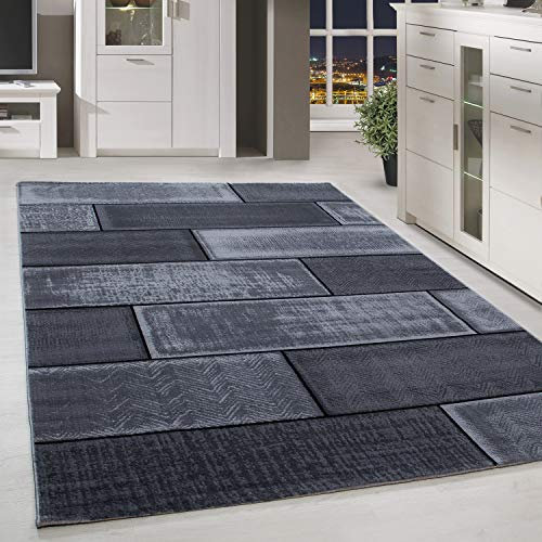 HomebyHome Teppich Wohnzimmer 160x230 cm Schwarz und Anthrazit Moderne Wand Design - Esszimmer und Schlafzimmer Teppich Kurzflor Teppich Extra Weich Pflegeleicht - Carpet Living Room
