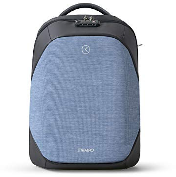 Intempo Zaino Antifurto Versatile Tekniko Big in Tessuto Idrorepellente, Cavo Telescopico Antifurto, Chiusura con Combinazione, Presa USB Esterna, Dimensioni 34 x 46 x 16 cm, Colore Azzurro