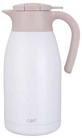 GiNT Isolierkanne Edelstrahl Quick Tip Verschluss Grip Vacuum Doppelwandig,Weiß 1.9L