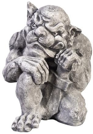gartendekoparadies.de Gargoyle mit Schwert, Steinfigur, H. 31 cm, 15 kg, Grau, frostsicher aus Steinguss für Außenbereich