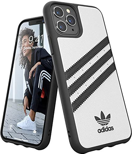 adidas Phone Case Compatible with iPhone 11 Pro Case, Originals Moulded TPU Three Stripes Protective Phone Cover, White and Black