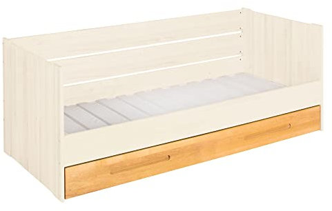 BioKinder Lina Schlafsofa Funktionsbett Gästebett mit Matratzen-Bettkasten und 2 Lattenrosten aus Massivholz Erle und Kiefer 90 x 200 cm, bettkasten Erle