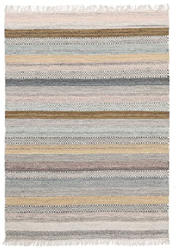 RugVista, Ester, Teppich, Mittelflor Teppich, 140 x 200 cm, Rechteckiger, Moderner Kelim Teppich, Wolle, Flur, Schlafzimmer, Küche, Wohnzimmer, Schwarz/Grau, Grau