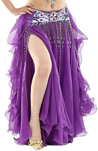 Vobony Bauchtanz Kostüm Damen - Chiffon Rock, Tüllrock, Indischer Tanzsatz Maxirock für Cocktail, Hochzeit, Festlich, Karneval (Lila)
