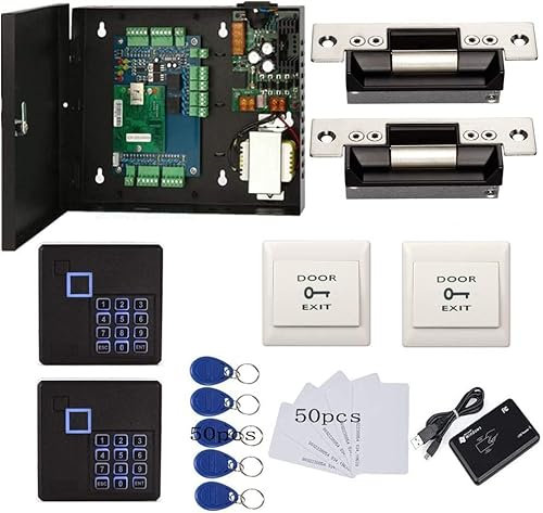 IP-basiertes Zugangskontroll-Set mit 2 Türen, nordamerikanisches Schließschloss, Tastenleser, intelligentes schlüsselloses Schlosssystem, 110 V Netzteilbox, Telefon-App-Fernbedienung, offene Tür
