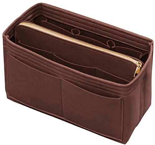 Geldbörse Organizer mit Reißverschluss Filztasche Handtasche Einsatz Tasche in Schlüsselanhänger für Tragetasche passend LV Speedy Neverfull Longchamp Rose XL (Medium, Braun)