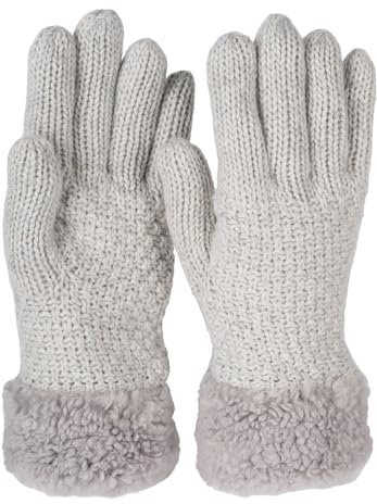 styleBREAKER Damen warme Winter Handschuhe mit Perlmuster und Fleece, Thermo Strickhandschuhe, Fingerhandschuhe 09010032, Farbe:Hellgrau