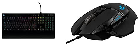 Logitech g213 prodigy tastiera gaming, rgb lightsync backlit keys, resistente agli schizzi, tasti personalizzabili & g502 hero mouse gaming prestazioni elevate, sensore hero 16k, 16000 dpi
