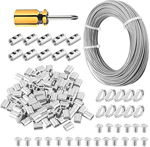 Drahtseil 2mm, 100m 304 Edelstahl Drahtseil Rankhilfen, Seilspanner Spannschloss Kit, 7 x 7 Stränge Edelstahlseil für String Light Suspension, Kletterpflanzen, Gardinenseil, Duschvorhangseil, Zaun