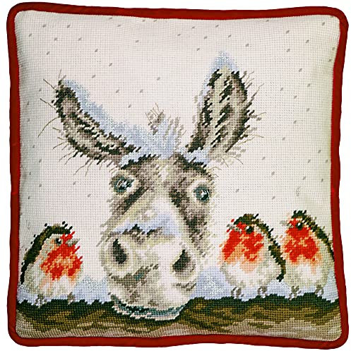 Bothy Threads Gobelin-Stickkissen Set Weihnachten Esel, Stickbild vorbedruckt, THD39, 36x36cm