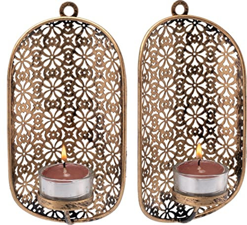 Wandkerzenhalter orientalisch Teelichthalter Antikgold Leuchter Kerzenhalter Metall Kerzenleuchter (2 er Set)