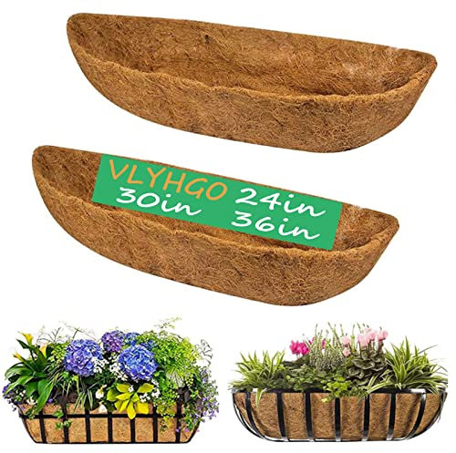 VLYHGO Coco Liner 30 Inch Wall Trough Window Box Liner for Wall Mounted Planters - Flower Basket, 100% Natural Coconut Fiber (2 PCS)