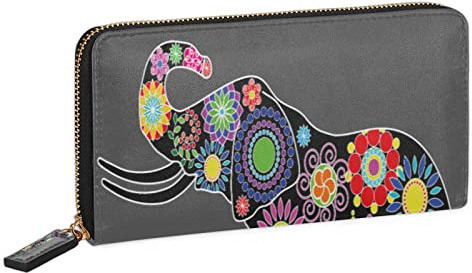 Damen-Geldbörse, bunte Blumen und Elefanten, große Kreditkartenbörse, Münzgeldbörse, Kartenetui, farbig bedruckt, Leder, Reißverschluss, Telefon, Clutch, schmale Geldbörse für Frauen, multi, Leather