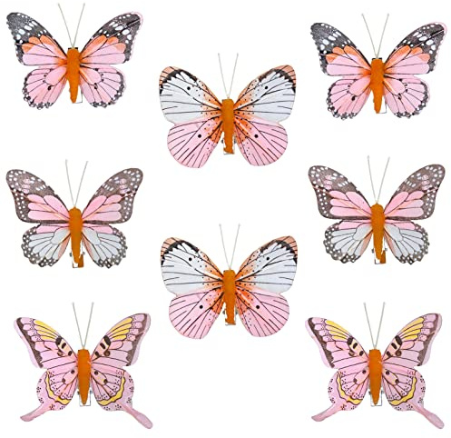 MIK funshopping Deko-Schmetterlinge mit Clip zur farbenfrohen Dekoration (8-teiliges Set, rosa-orange)