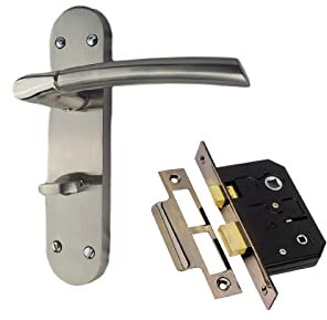 Golden Grace Indiana Bathroom Door Handles On Backplate Duo Polished and Satin Stainless Steel Finish with 64mm Bathroom Mortise Lock