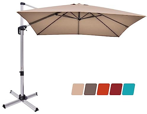 RELAX4LIFE Parasol de Jardin Exterieur Inclinable à 7 Positions Rotation par Pédale, Parasol Déporté 3x3M en Polyester avec 8 Branches Imperméable Anti-UV Résistant au Vent(Brun)
