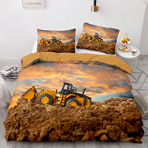 RFFLUX 100% Microfaser 3D Traktor Bettwäsche 220x240 cm 3teilig mit Reißverschluss LKW Sommerbettwäsche Weich und Angenehme Mähdrescher Bettwaren Set mit 2 Kissenbezug 80x80 cm für Erwachsener