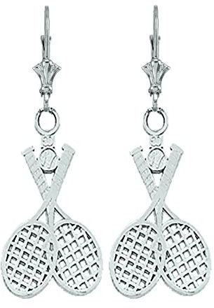 Tennis Racquet & Ball Leverback Ohrringe in .925 Sterling Silber