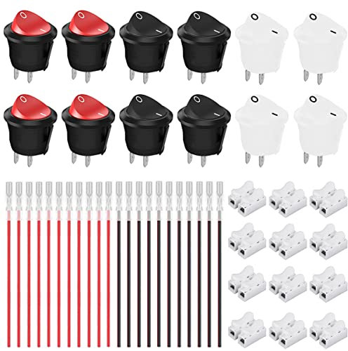 Xiatiaosann 12 piezas interruptor basculante redondo AC 6A/250V 10A/125V SPST encendido/apagado mini botón de presión 3 colores (negro/rojo/blanco) 2 pines 2 posiciones interruptor de palanca redondo