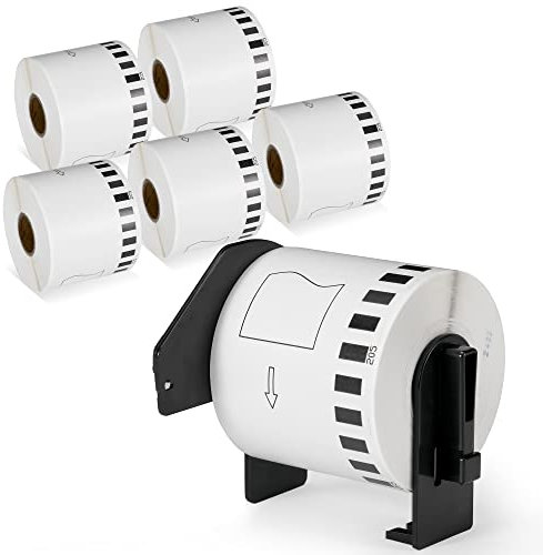 Colorty DK-2205 Endlos-Etiketten-Papierband (6,1 cm x 300 m), kompatible durchgehende Papierrolle, Ersatz für Brother DK-2205, Verwendung mit Brother QL Etikettendruckern – 6 Rollen + 1 Rahmen