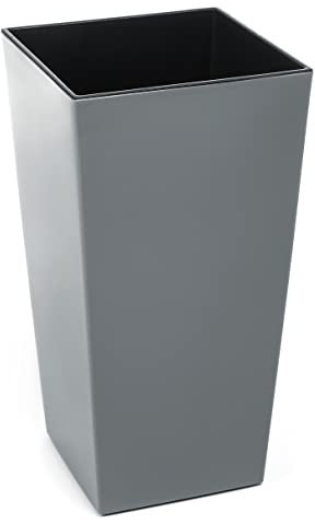 Tymar Blumentopf, Pflanzkübel, Übertopf, Blumenkübel aus Kunststoff, Gross, Quadrat, Hoch, Glanz, Garten, Balkon, Terrasse, Haus (Anthrazit Hoch, 14x14 cm)