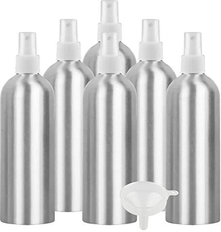 PQPAUTY 6 Stück Tragbar 500ml Leere Aluminium Sprühflasche mit Weiß Sprühkopf, 500 ml Feinen Nebel Pumpzerstäuber Aluminium-Flasche Zerstäuberflasche Reise Flasche, 1x Trichter