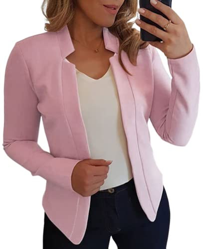 ORANDESIGNE Giacche da Abito e Blazer Aperto Davanti A Tinta Unita Cardigan Eleganti per Ufficio per Ragazze e Donna A Rosa Chiaro S