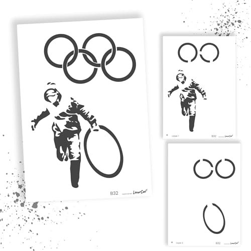 LaserCad Schablonen BANKSY Streetart (B032, Olympic Rings Thief, DIN A2) Stencil für Graffiti, Airbrush, Kunst, Deko, zum Malen