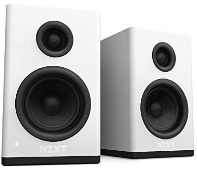 NZXT Relay PC-Gaming-Desktop-Lautsprecher –AP-SPKW2-EU - Full-Range-Sound – 80 Watt – Hoher Dynamikbereich – Seidenkalotten-Hochtöner – Glasfaser-Tieftöner – Weiß