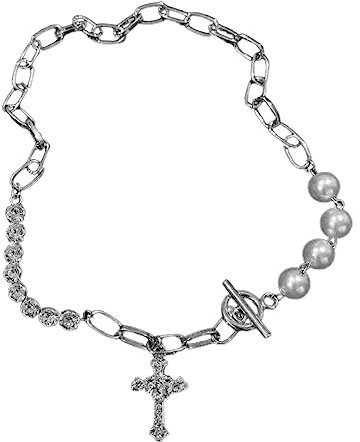 PLABBDPL Collana di perle Y2K Croce Marea Gioielli Nicchia Coppia Collana Accessori Femminile perline Grande collana cristallo Croce Gioielli fascino per donne