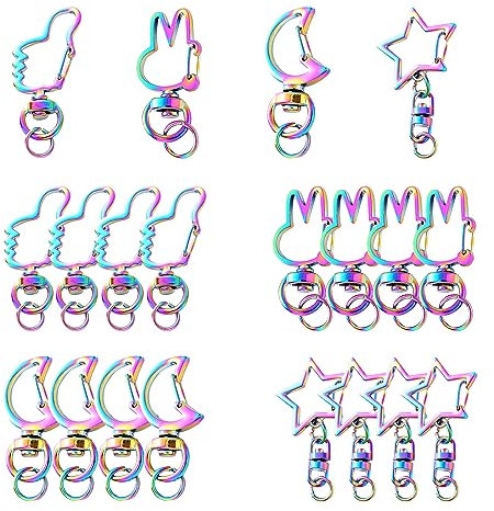20 Stück 4 Stil Drehverschluss Haken, Regenbogen Metall Lanyard Karabinerhaken für Schmuckherstellung DIY Schlüsselanhänger Handwerk Projekt