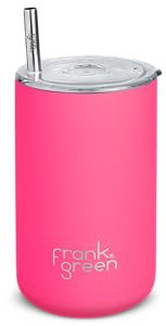frank green Reusable Iced Coffee Cup with Straw, 3-in-1 Insulated Drink Holder with Double Wall Vacuum, Ceramic Lined Tumbler with Straw and Lid - Neon Pink 15oz/425ml