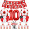 10 Geburtstag Fußball Dekorationen für Jungen Rot, Fußball Happy Birthday Banner, Fußball Kuchen Cupcake Topper, Fußball Luftballons Rot Schwarz Weiß, Rot 10 Folienballon für Sport Fußball Thema