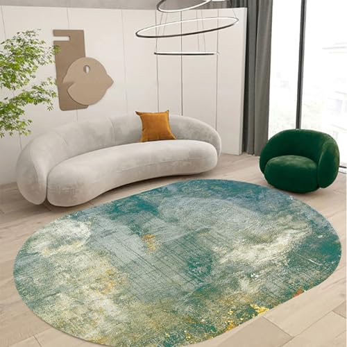 Rururug Oval Teppich Wohnzimmer, Esszimmer, Schlafzimmer Kurzflor Teppich für einfache Pflege,Blaugrün, Cyan, Grün, Gelb, abstrakt,Cyan,Oval 160 x 230 cm