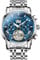 OUPINKE Herrenuhr Automatik Luxus Skelett Mechanik Blau Zifferblatt mit Diamanten Tourbillon Tag Datum Wasserdicht Luminous Silber Edelstahlarmband