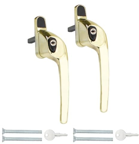 Bwintech 2 Pcs Offset Pvd Gold UPVC Zinc Window Handle, Right Hand, 43mm Spindle for Indoor and Outdoor UPVC Window