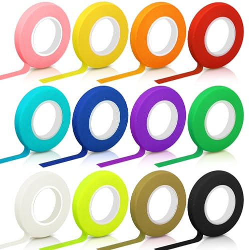 Hengxinchen 12 Rollen Kreppband Malerband 10MM*20M Farbiges Klebeband Farbe Deko Klebeband DIY Masking Tape Verarbeitung Buntes Klebeband Für Handwerk Kunstunterricht Maler Kinder Wandmalereien
