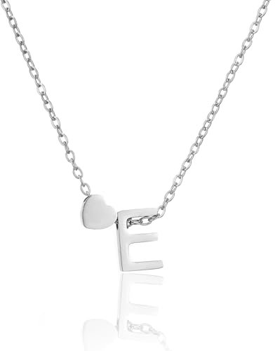 HSWYFCJY Halskette Damen Silber Herz Kette mit Buchstabe E 316L Edelstahl Initialen Anhänger Verstellbar Namenskette 45+5cm Personalisierte Schmuck Geschenke für Frauen Mädchen