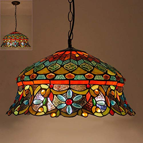 Kronleuchter im Tiffany-Stil, Vintage-Buntglas-Deckenleuchten mit Lampenschirm, Retro-Bauernhaus-Dekoration, hängende Hängebeleuchtung für Wohnzimmer, Schlafzimmer (E) (I)
