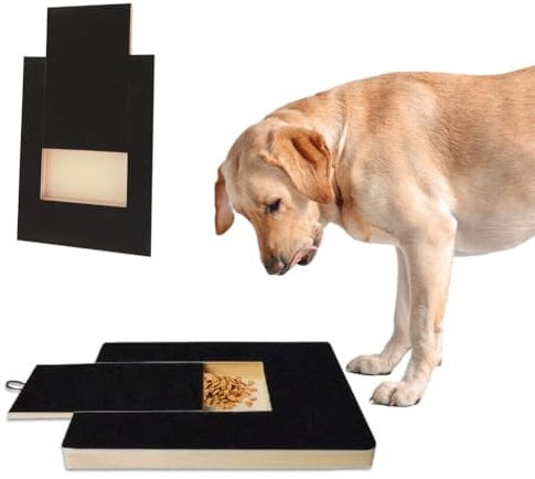 Fiorky Dog Nail Scratch Board File, Wooden Dog Nail File Board with Treat Box Puppy Nail Grinding Pad Sturdy Dog Paws Scratchboard for Pets Nail Care