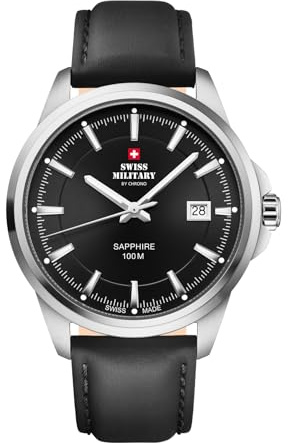 Swiss Military by Chrono Herren Uhr Armbanduhr Quarzwerk mit Edelstahl Lederarmband Analoge Herrenuhr Silber SM34104.08