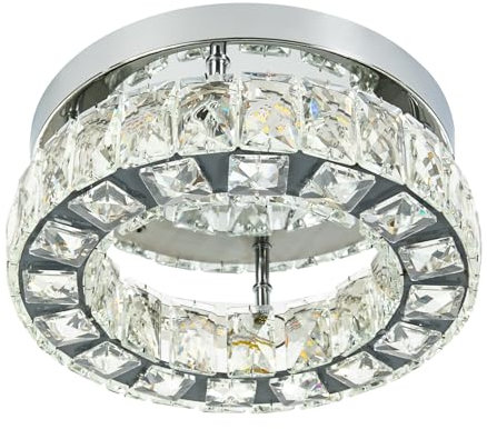 Kristall Kronleuchter, Moderne Kristall Deckenleuchte, Runde Deckenlampe, für einen Flur, Wohnzimmer, Café, Landhaus, Arbeitszimmer, Schlafzimmer, Kinderzimmer, Silber