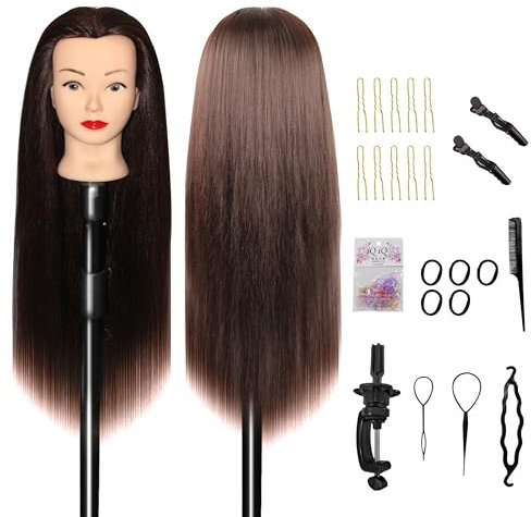 Aofadaning Trainingsköpfe 100% von dem Hochtemperaturfaser Haar 28zoll Trainingskopf für Frisöre with stand DIY Haare Frisuren Set (rötlich-schwarz)