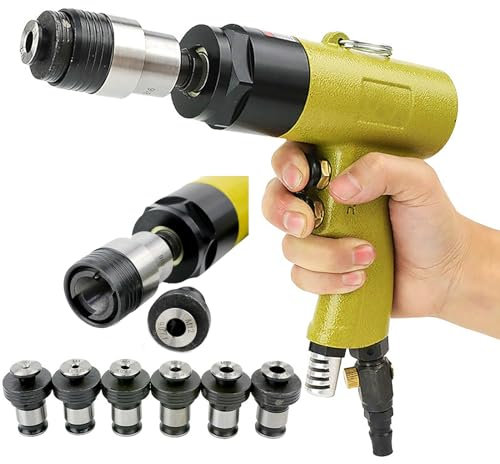 Pneumatische Gewindeschneidmaschine, Selbstsichernde Kopf-Gewindeschneidmaschine / 6 Spannfutter M3-M12, 500 U/min Luftbohrer-Kegelwerkzeug zum Gewindeschneiden von Stahl,Kupfer,Eisen,Aluminium,A
