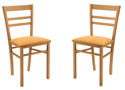 MONDO VIRO Ilda Stuhl-Set mit Holzstruktur und Sitz aus gepolstertem Stoff 42 x 45 cm 85h (4, Gelb)
