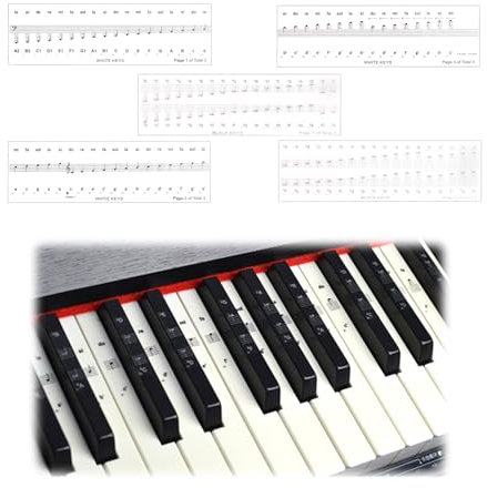 Komplettsatz Klavier- und Keyboard-Notenaufkleber für 49, 61, 76, 88 Tasten inklusive Klavierschule, Piano Sticker für schwarze und weiße Tasten mit deutscher Anleitung