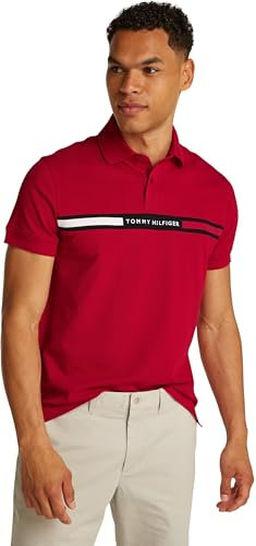 Tommy Hilfiger Men’s Short Sleeve Chest Insert Regular Fit Polo Shirt, Multicolor (Medium Red), M