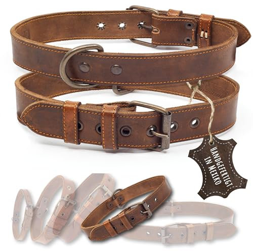 ALTEZAR Lederhalsband Hund - Natur Leder Braun - Hochwertig verarbeitetes Hundehalsband - Handgemacht in Mexiko - Größe L