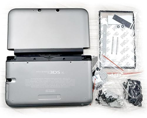 3DSXL - Carcasa exterior de repuesto para consola antigua 3DS XL/LL 3DSLL, placas de cubierta gris + botones, tornillos, lápiz capacitivo, almohadillas, protectores, pegatinas, juego completo