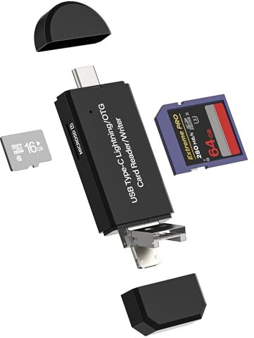 SD Micro SD Card Reader 4-in-1 USB C Lightning USB-A Micro USB Adapter for iPhone for iPad for Apple PC Computer TF Memory Android Phone Camera Laptop Mac Stick Compact External Slot Accessories DKQ